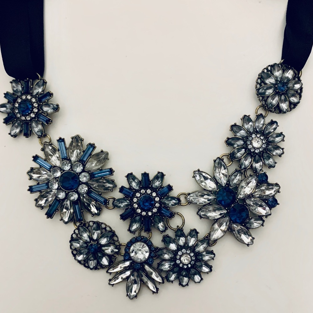 Sugarfix Blue Floral Bib Choker Ribbon Necklace